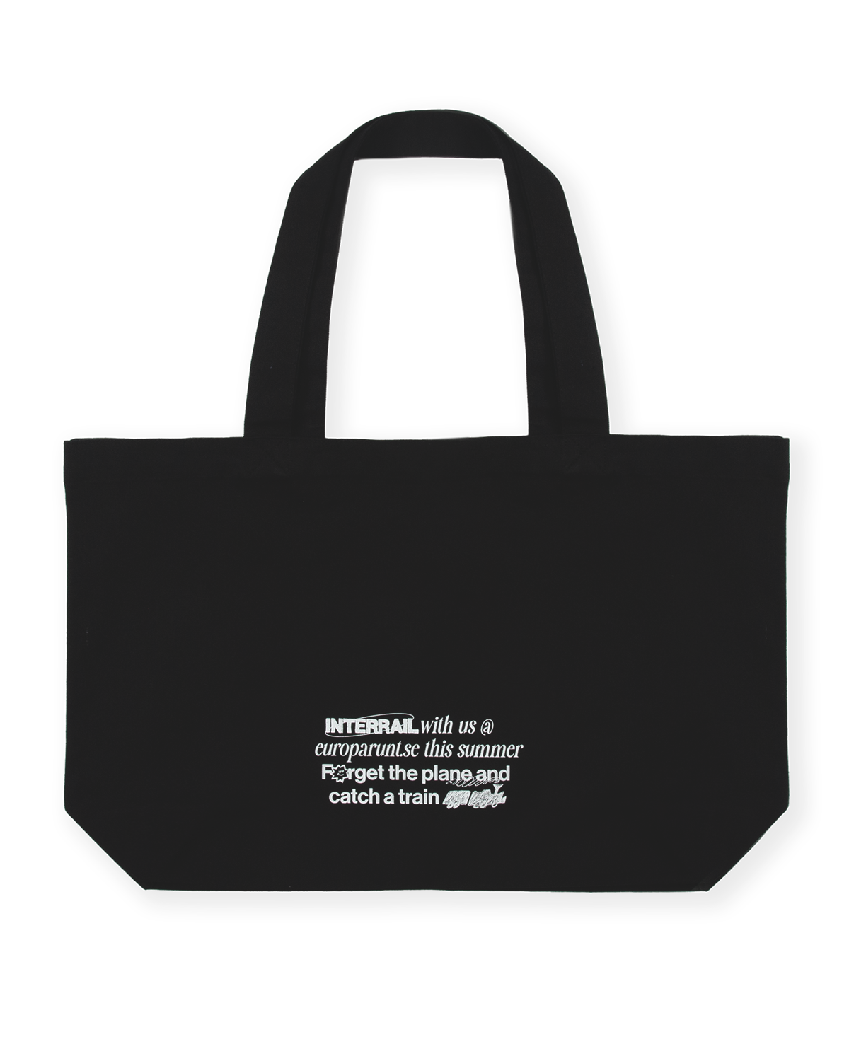 Interrail Väska för dig som köpt interrailkort och ska tågluffa i Europa. Tryck tåg med ben och texten interrail with europarunt.se